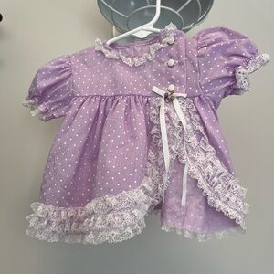 Vintage Cutest One Blouse Purple Polka Dot with Lace Trim Made in USA 6-9 Month